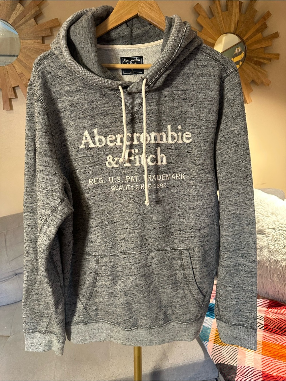 Abercrombie & Fitch Gray Pullover Hoodie with White Logo Vintage Style